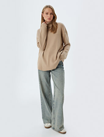 Balıkçı Yaka Oversize Triko Kazak Uzun Kollu Yumuşak Dokulu