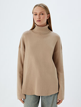 Balıkçı Yaka Oversize Triko Kazak Uzun Kollu Yumuşak Dokulu