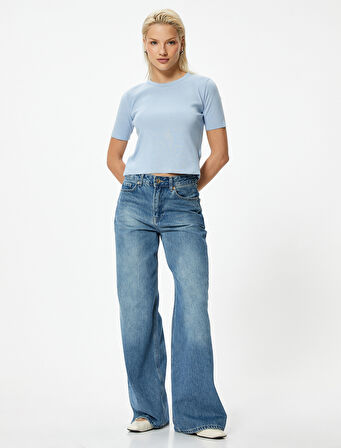 Kısa Kollu Triko Kazak Bisiklet Yaka