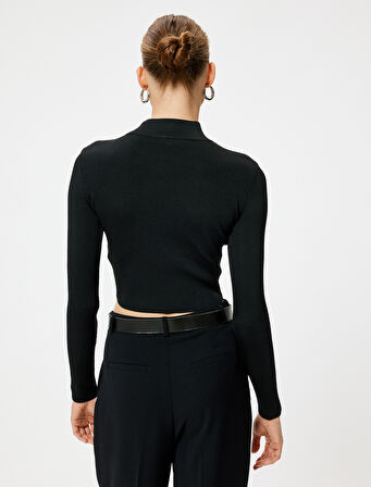 Basic Dik Yaka Kısa Triko Kazak Uzun Kollu Fitilli 