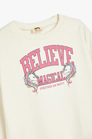Koton Kız Çocuk Sweatshirt Unicorn Baskılı Bisiklet Yaka Uzun Kollu