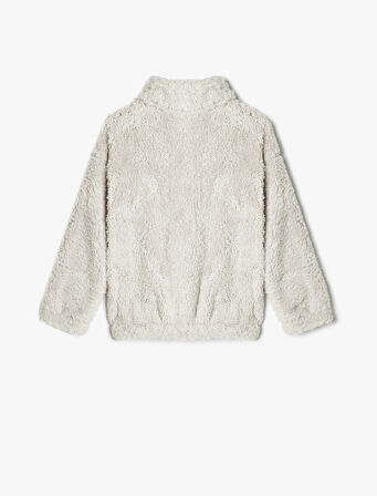 Peluş Sweat Yarım Fermuarlı Dik Yaka İşleme Detaylı