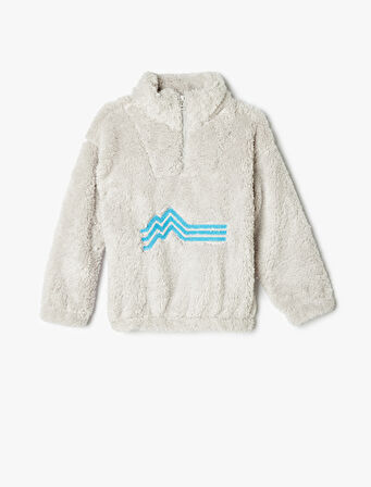 Peluş Sweat Yarım Fermuarlı Dik Yaka İşleme Detaylı