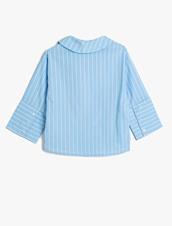 Poplin Gömlek Asimetrik Yaka Düğme Kapamalı 