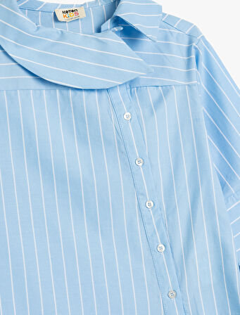 Poplin Gömlek Asimetrik Yaka Düğme Kapamalı 