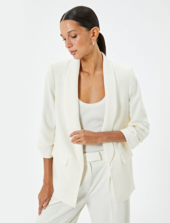 Kruvaze Blazer Ceket 3/4 Kol Kapaklı Çift Cep Krep Kumaş
