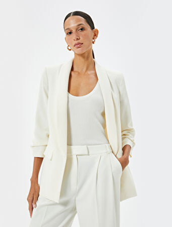 Kruvaze Blazer Ceket 3/4 Kol Kapaklı Çift Cep Krep Kumaş
