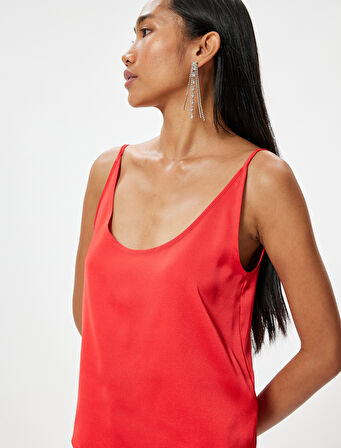 Saten Bluz Kolsuz U Yaka Slim Fit