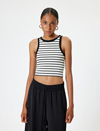 Crop Üst Kolsuz Slim Fit Bisiklet Yaka