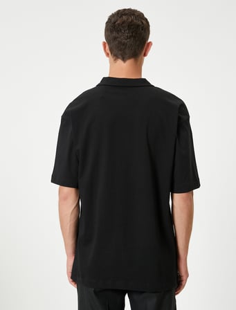 Polo Yaka Tişört Oversize Yarım Fermuarlı Kısa Kollu Pamuklu