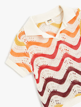 Ajurlu Tişört Polo Yaka Kısa Kollu