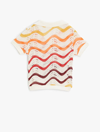 Ajurlu Tişört Polo Yaka Kısa Kollu