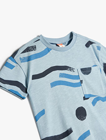 Tişört Kısa Kollu Bisiklet Yaka Baskılı Pamuklu