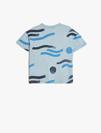 Tişört Kısa Kollu Bisiklet Yaka Baskılı Pamuklu