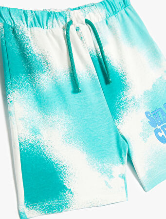 Şort Cepli Beli Bağlamalı Batik Desenli Pamuklu