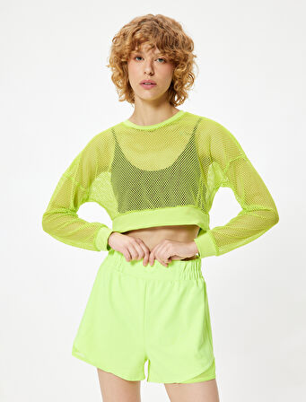 Spor File Tişört Crop Uzun Kollu Bisiklet Yaka