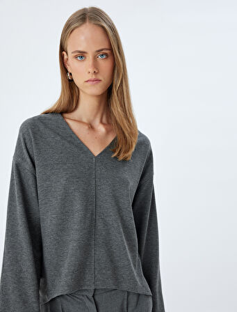 V Yaka Uzun Kollu Sweatshirt