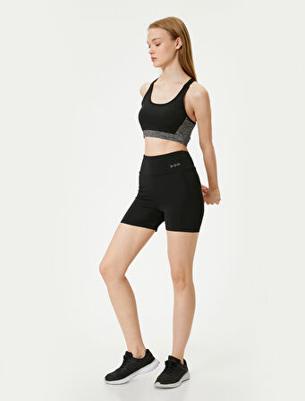 Spor Biker Tayt Ekstra Mini Yüksek Bel Baskılı Slim Fit İnterlok