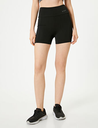 Spor Biker Tayt Ekstra Mini Yüksek Bel Baskılı Slim Fit İnterlok