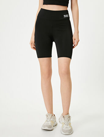 Spor Biker Tayt Yüksek Bel Baskılı Slim Fit İnterlok