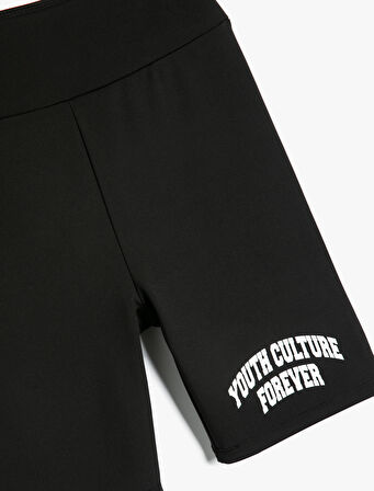 Spor Biker Tayt Yüksek Bel Baskılı Slim Fit