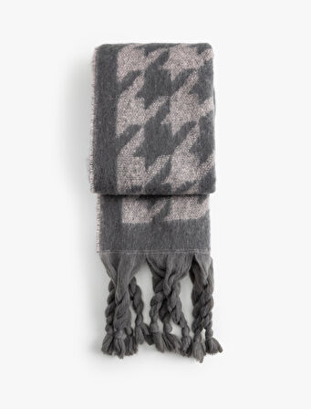 Uzun Atkı Kazayağı Detaylı Yumuşak Dokulu Püsküllü