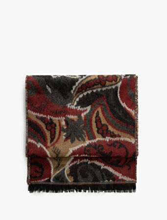 Uzun Atkı Etnik Desenli Püsküllü