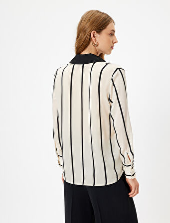 Uzun Kollu Gömlek Renk Kontrastlı Klasik Yaka