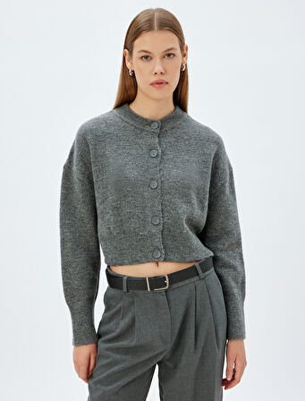 Triko Hırka Düğmeli Yuvarlak Yaka uzun Kollu Yumuşak Dokulu