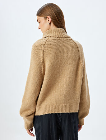 Yün Karışımlı Oversize Örgü Kazak Balıkçı Yaka Uzun Kollu 