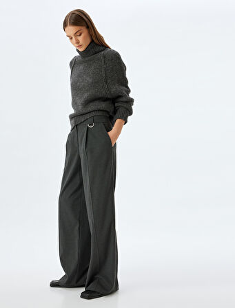 Yün Karışımlı Oversize Örgü Kazak Balıkçı Yaka Uzun Kollu