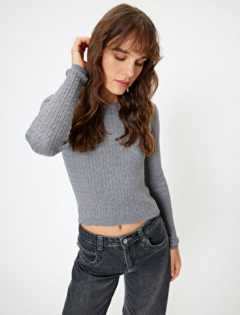 Saç Örgü Desenli Triko Kazak Bisiklet Yaka Uzun Kollu