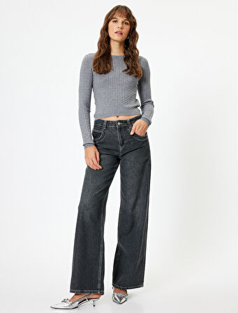 Saç Örgü Desenli Triko Kazak Bisiklet Yaka Uzun Kollu