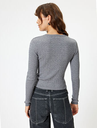 Saç Örgü Desenli Triko Kazak Bisiklet Yaka Uzun Kollu