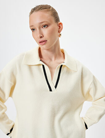 Polo Triko Kazak Uzun Kalça Boy Çizgi Detaylı