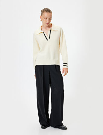 Polo Triko Kazak Uzun Kalça Boy Çizgi Detaylı