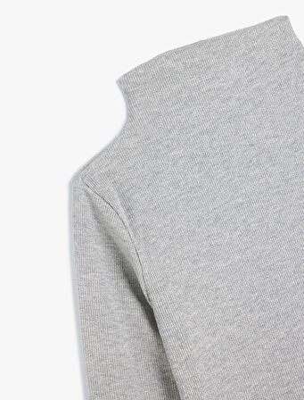 Basic Uzun Kollu Tişört Kaşkorse Dik Yaka Slim Fit