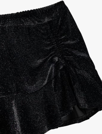 Kadife Etek Simli Fırfırlı Büzgülü Beli Lastikli