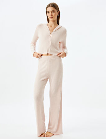 Yumuşak Dokulu Kapüşonlu Örme Crop Pijama Üstü
