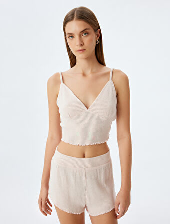 Viskon Askılı Crop Pijama Üstü