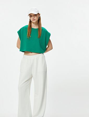 Crop Tişört Oversize Bisiklet Yaka Yarasa Kol