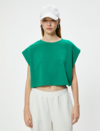 Crop Tişört Oversize Bisiklet Yaka Yarasa Kol