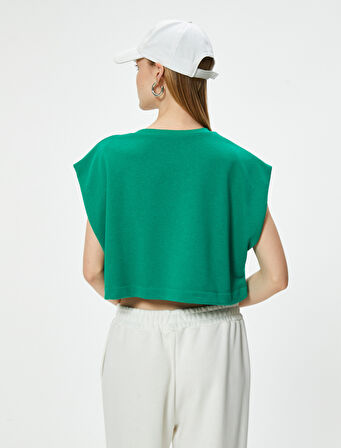 Crop Tişört Oversize Bisiklet Yaka Yarasa Kol
