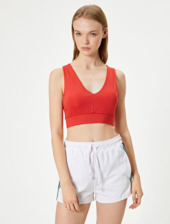 Sporcu Sütyeni Çapraz Askılı V Yaka Kaplı Slim Fit
