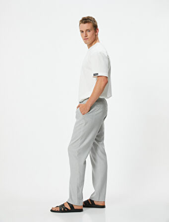 Yazlık Keten Pantolon Chino Beli Bağcıklı Cepli
