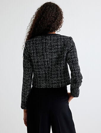 Tüvit Ceket Yuvarlak Yaka Cepli İnce Düğme Detaylı Bol Kalıp