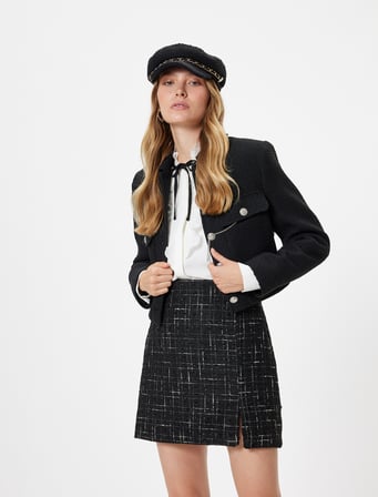 Yüksek Bel Mini Tüvit Etek A Kesim Slim Fit