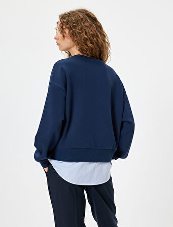 Oversize Sweatshirt Bisiklet Yaka Sloganlı Kumaş Detaylı
