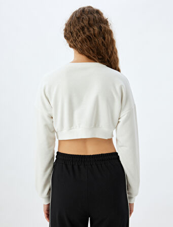 Basic Crop Bisiklet Yaka Uzun Kollu Rahat Kalıp Sweatshirt