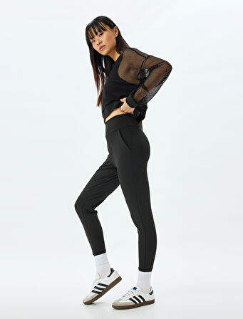 Jogger Yüksek Bel Eşofman Altı Beli Lastikli Dikiş Detaylı Cepli İnterlok